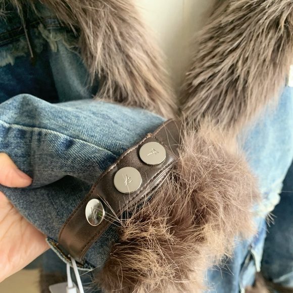 Reversible Denim Faux Fur Coat Heavy Winter Jacket M - Picture 7 of 12